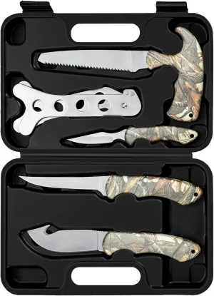 Jellas Hunting Knife Kit, Hunting Field Dressing Kit, 5 Pieces Compact Skinning Knives for Camping Fishing, Portable Butcher Game Processor Set for Men