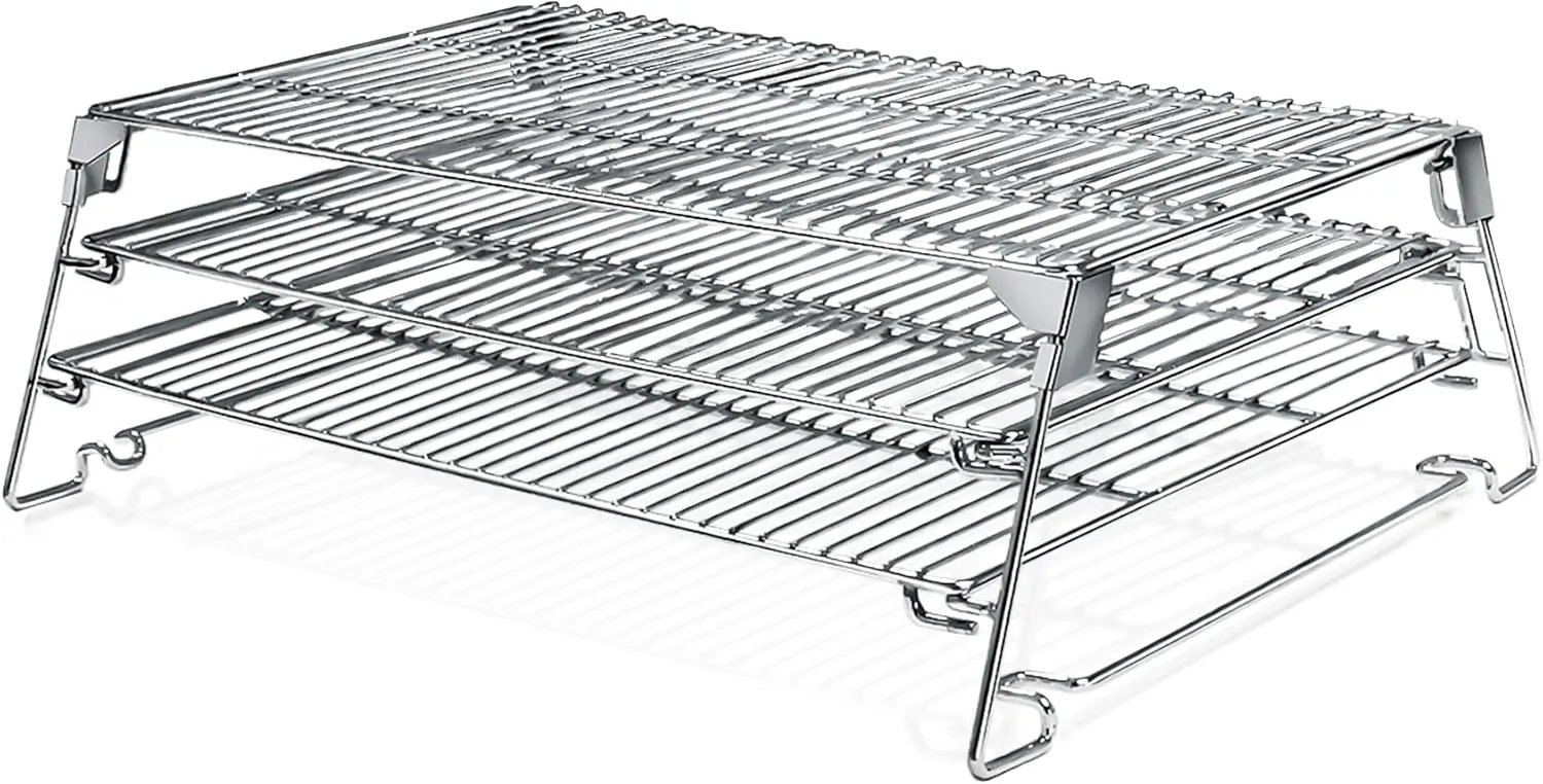 Jerky Racks for Barrel Style Pellet Grills, 21"W×17.2"L, 3 Tiered Foldable Sliding 830 in² Cooking Space Expansion Grate Accessory for Pit Boss, Traeger, Z Grill, Green Mountain and More Smoker Grills