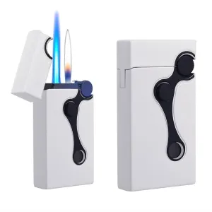 Jet Metal Butane Lighter, Soft Flame/Windproof Direct Flame Dual Flame Lighter, Lighter with Visible Fuel Window, Portable Lighter(Color:3)