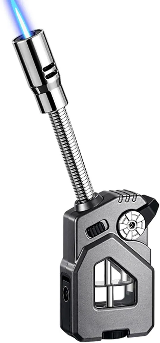 Jet Torch Lighter, Butane Refillable Lighter with Punch, Candle Long Lighters with Flexible Neck and Visible Gas Tank, Windproof for Candles Grill BBQ Kitchen Camping (Fuel Not Included)
