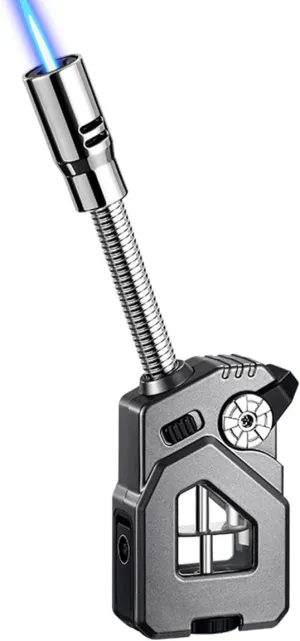 Jet Torch Lighter, Butane Refillable Lighter with Punch, Candle Long Lighters with Flexible Neck and Visible Gas Tank, Windproof for Candles Grill BBQ Kitchen Camping (Fuel Not Included)