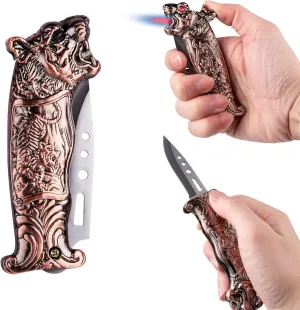 Jet Torch Lighter, Windproof Lighter Tiger Cool Design for Gift, Exquisite Packaging, Refillable Butane Lighters,Suitable for Festival,Birthday, Candle, Gifts for Men (red Copper)