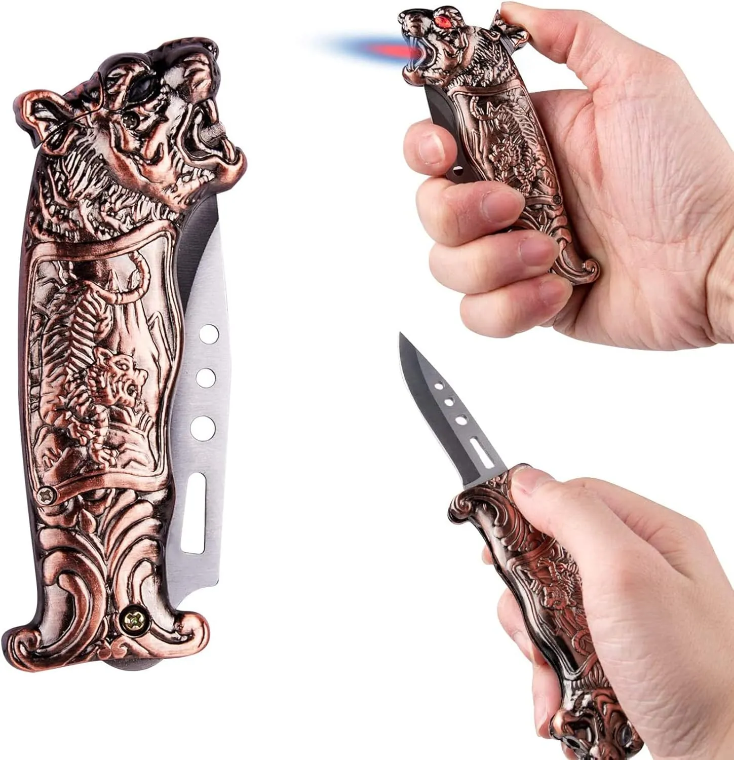 Jet Torch Lighter, Windproof Lighter Tiger Cool Design for Gift, Exquisite Packaging, Refillable Butane Lighters,Suitable for Festival,Birthday, Candle, Gifts for Men (red Copper)