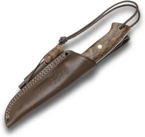 Joker Ranger CN143-P Hunting Knife – 4.3" Sandvik 14C28N Blade, Walnut Wood Handle, Brown Leather Sheath with Firestarter – Ideal for Camping, Hiking, Fishing, and Outdoor Survival