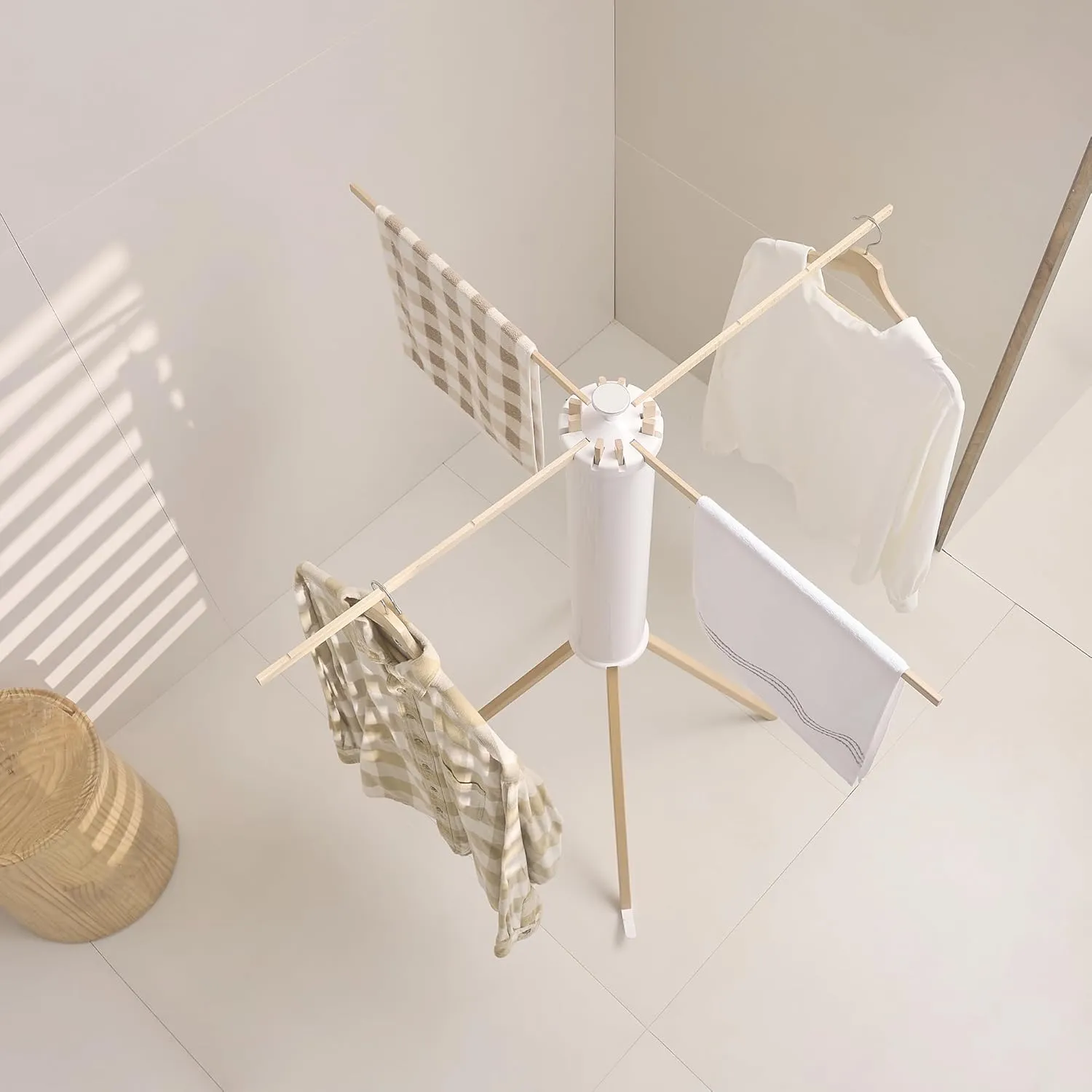 JOOM Four Legs Clothes Drying Rack, Garment Rack Portable and Foldable Space Saving Laundry Drying Rack - Drying Rack Floor Folding Balcony Bedroom Solid Invisible Household