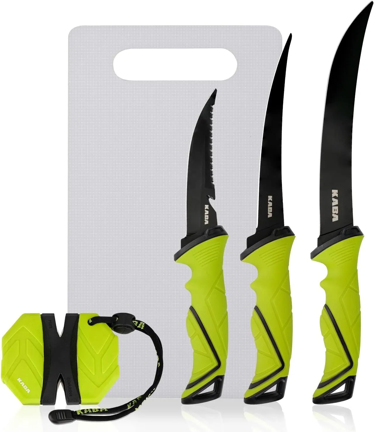 Kaba 5-9inch Fishsing Fillet Knife Set, 3CR13 Stainless Steel & Teflon Coated Knives, Sharpener, Cutting Board, Portable Pouch, Fishing Accessories Gift for Men