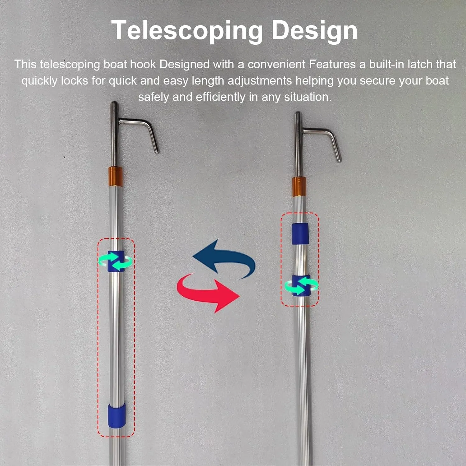 Katzowen Versatile Grabber Reacher Tool for Yachts Mooring Lines/Hang Lights, Adjustable Emergency Water Rescue Rod Hooks,Telescoping Boat Hook Pole for Docking