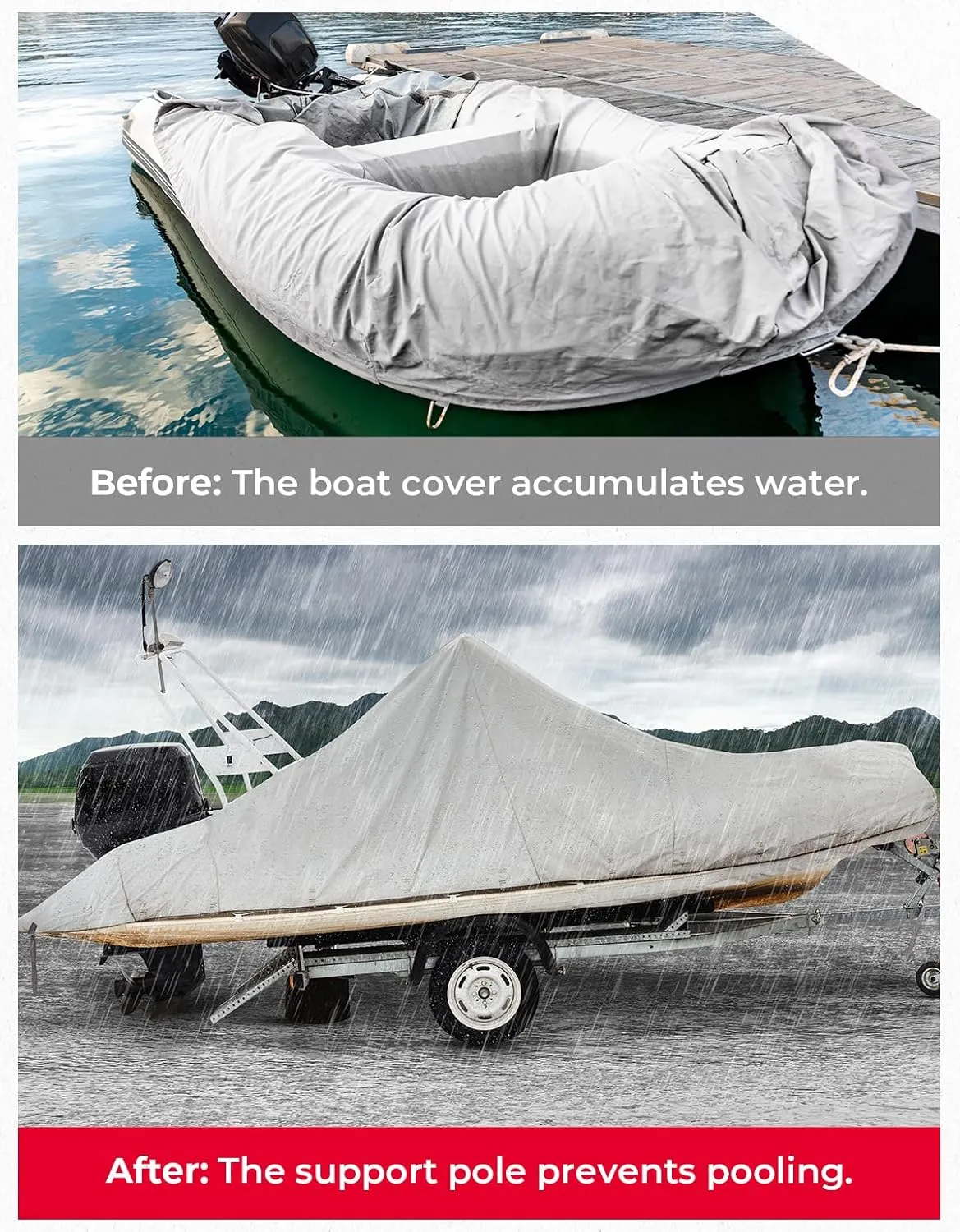 KEMIMOTO Boat Cover Support Pole, Height Adjustable Telescoping Boat Cover Support System for Pontoon, Jon Boat, V Hull Boat with Webbing Straps and Weight Bag