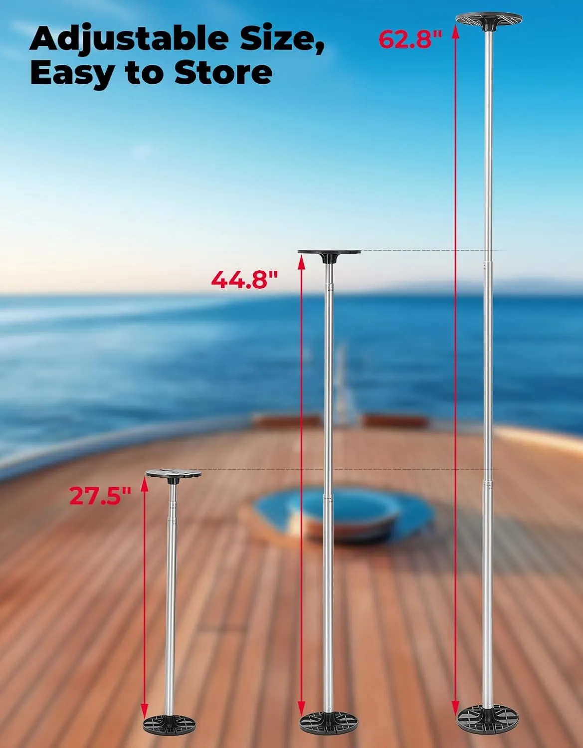 KEMIMOTO Boat Cover Support Pole, Height Adjustable Telescoping Boat Cover Support System for Pontoon, Jon Boat, V Hull Boat with Webbing Straps and Weight Bag