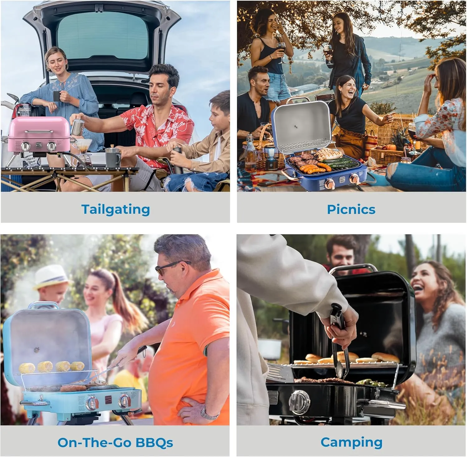 Kenmore 2-Burner Portable Gas Grill, Tabletop BBQ Grill with Warming Rack, Foldable Legs, Stainless Steel Burners, Fits 5 & 20 lb Propane Tanks, Ideal for Camping & Tailgating, Black & Copper