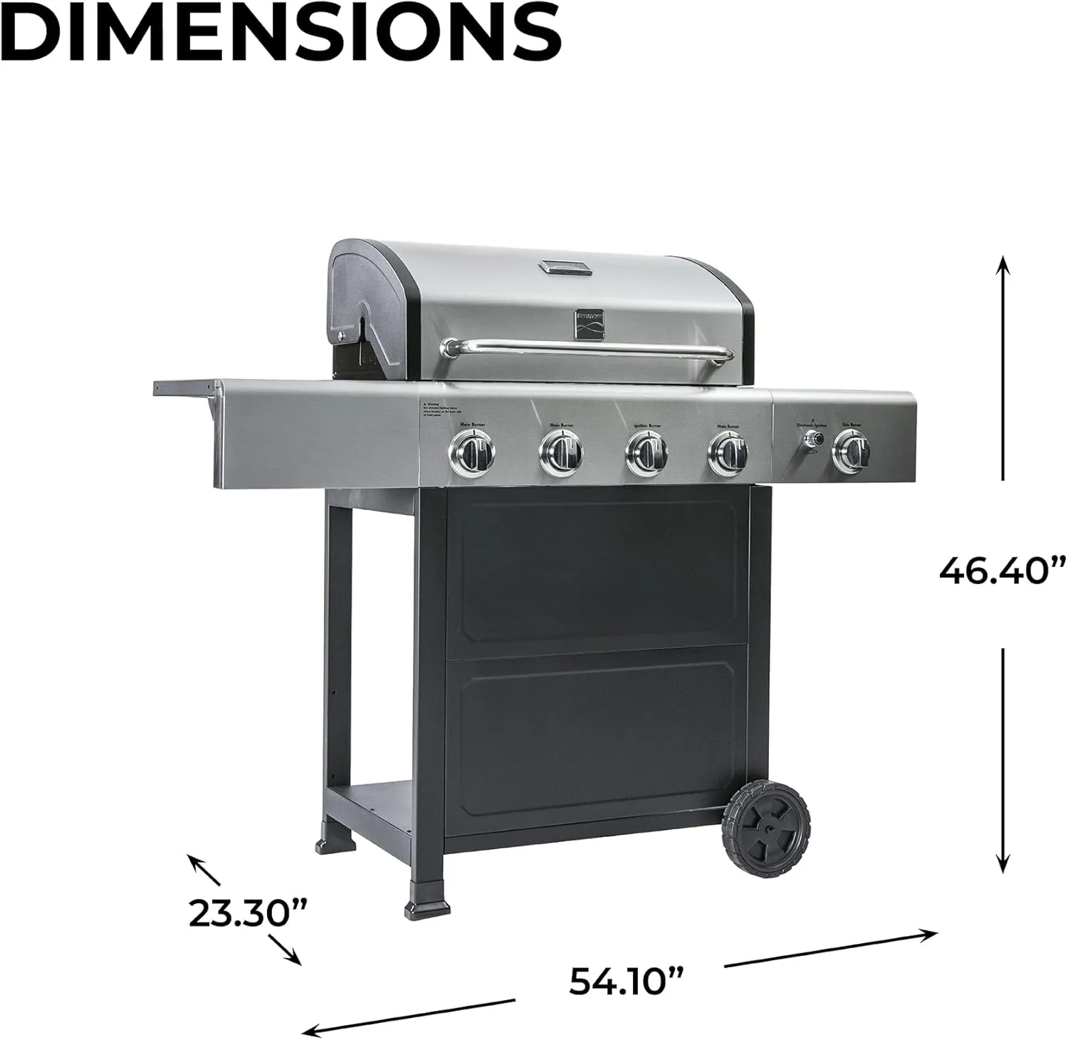 Kenmore 4-Burner Gas Grill with Side Burner, Outdoor BBQ Grill, Propane Gas Grill, Cast Iron Cooking Grates, Electronic Ignition, Warming Rack, Open Cart Design, 53000 BTUs, Stainless Steel and Black