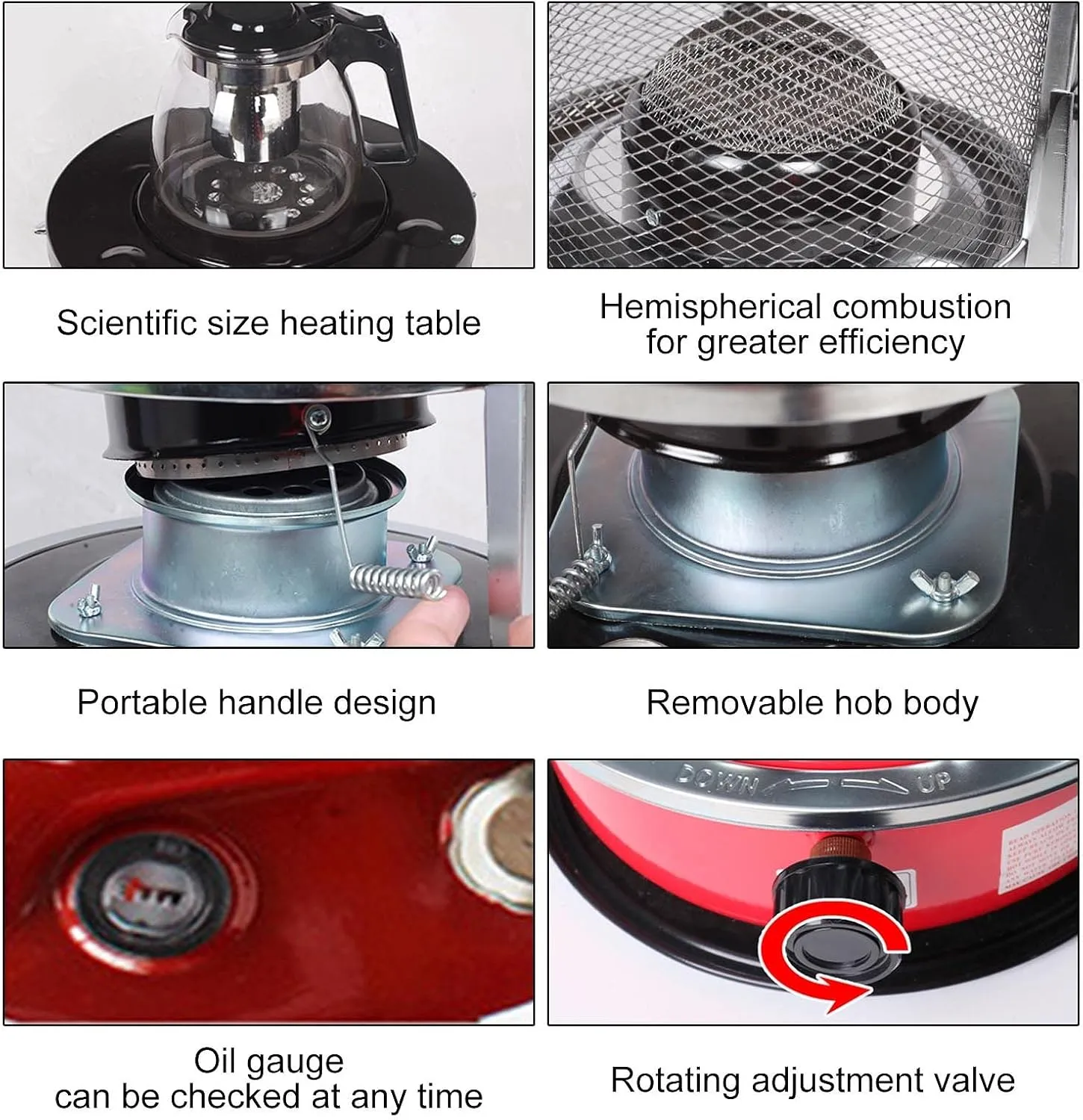 Kerosene Stove Indoor, Kerosene Heater Without Electricity, Portable Petroleum Stove, 4l/6l, Paraffin Heater for Outdoor Camping Patio Tent Hiking, With Storage Bag and 5 Wicks,4.6L-Red