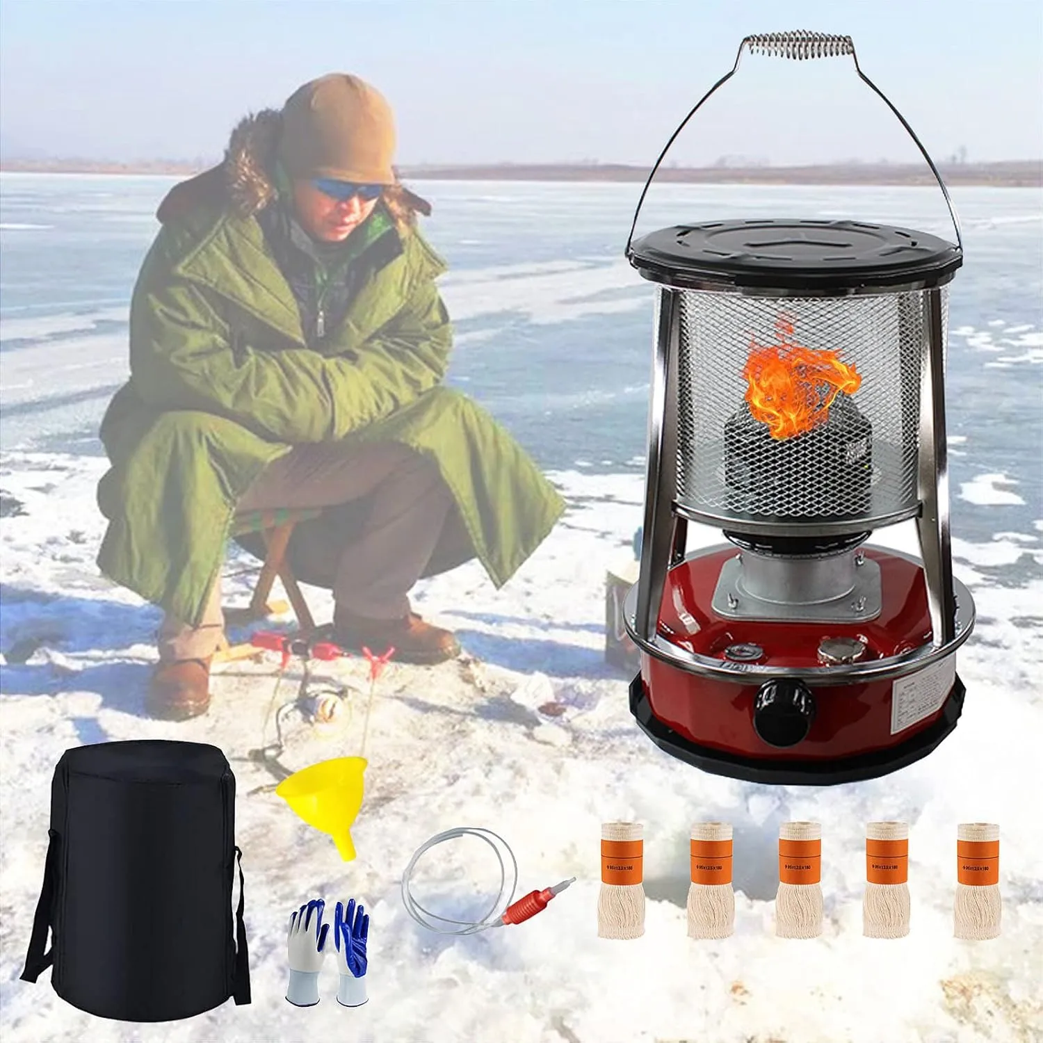 Kerosene Stove Indoor, Kerosene Heater Without Electricity, Portable Petroleum Stove, 4l/6l, Paraffin Heater for Outdoor Camping Patio Tent Hiking, With Storage Bag and 5 Wicks,4.6L-Red