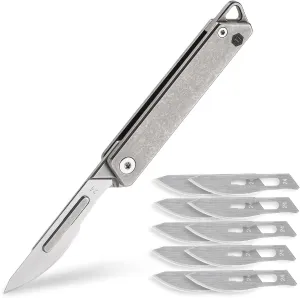 KeyUnity KK02 Titanium Flipper Pocket Knife, Quick Open Keychain Folding Knife with #24 Replaceable Blades for Everyday Carry (Sandblasted)
