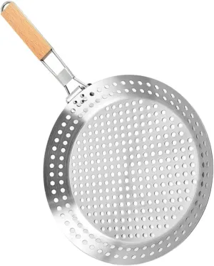 KICHOUSE Bbq Grilling Pan Stainless Steel Barbecue Tray with Handle Easy to Clean for Outdoor Grilling Meat Vegetables and Seafood