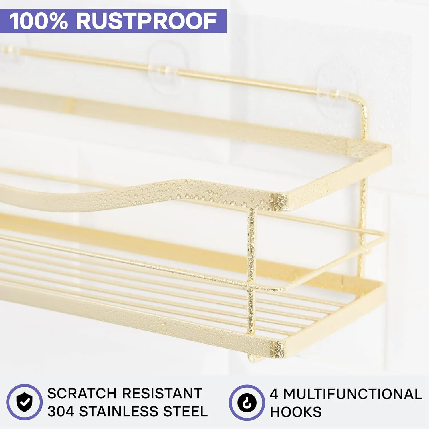 KINCMAX Shower Caddy Organizer - Self Adhesive Wall Shower Shelf - Stainless Steel Bath Shampoo Holder and Storage Rack