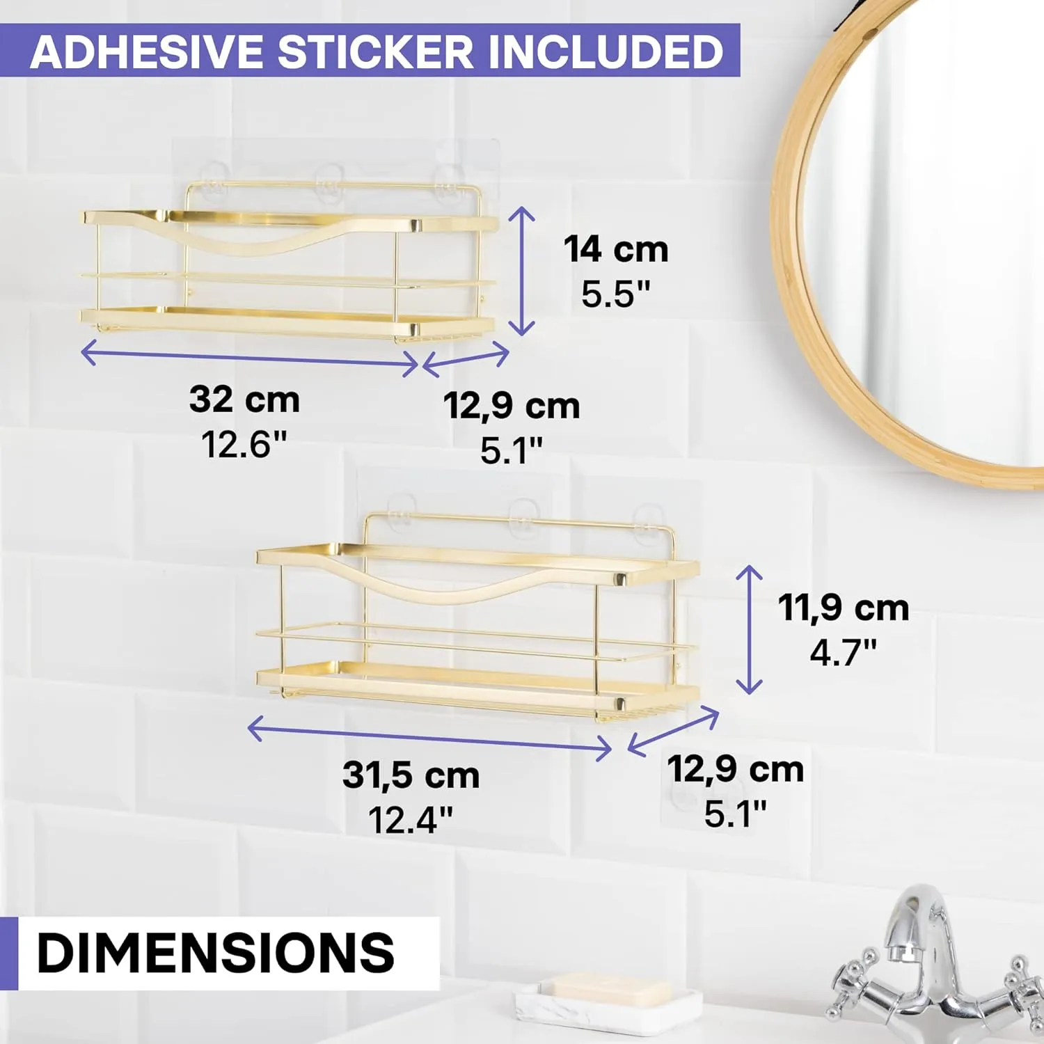 KINCMAX Shower Caddy Organizer - Self Adhesive Wall Shower Shelf - Stainless Steel Bath Shampoo Holder and Storage Rack