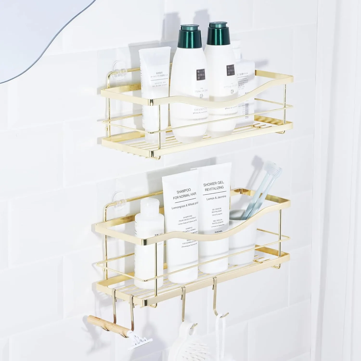 KINCMAX Shower Caddy Organizer - Self Adhesive Wall Shower Shelf - Stainless Steel Bath Shampoo Holder and Storage Rack