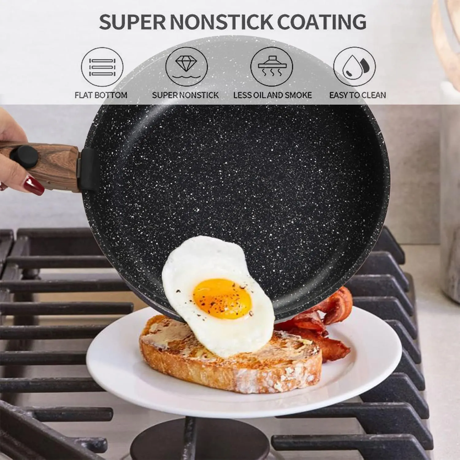 Kitchen Academy Removable Handle Induction Pots and Pans Set - 10 Piece Non-stick Cookware Sets, Black Granite Stackable RV Cookware for Camp