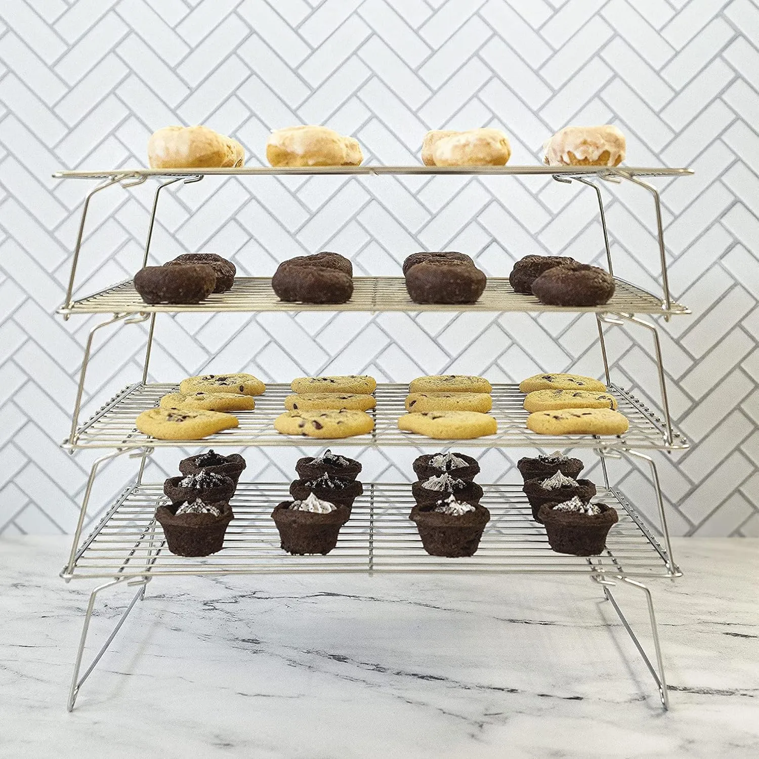 KITCHENATICS 4-Tier Stackable Cooling Racks for Baking, 100% Stainless Steel Wire Rack, Oven Safe Baking Rack, Oven Rack for Pizza, Cake, Bread, Cooling Rack for Cooking and Baking, Cookie Rack 15x10