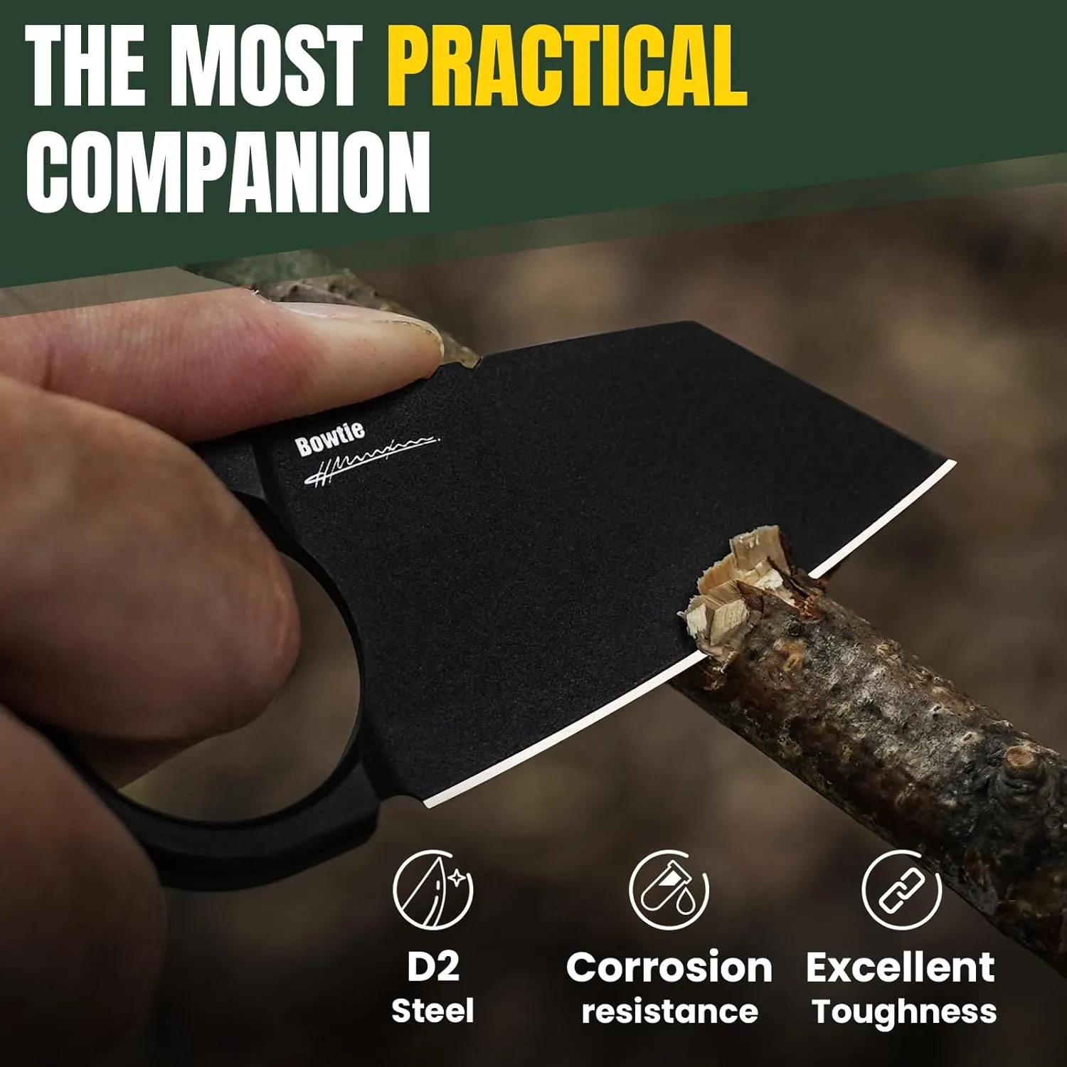 Kizer Bowtie Small Fixed Blade Knife, D2 Steel EDC Hunting Pocket Knife, 5.83 Inches Horizontal Carry Black Neck Knives, Survival Camping Knives with Sheath, 1061A2