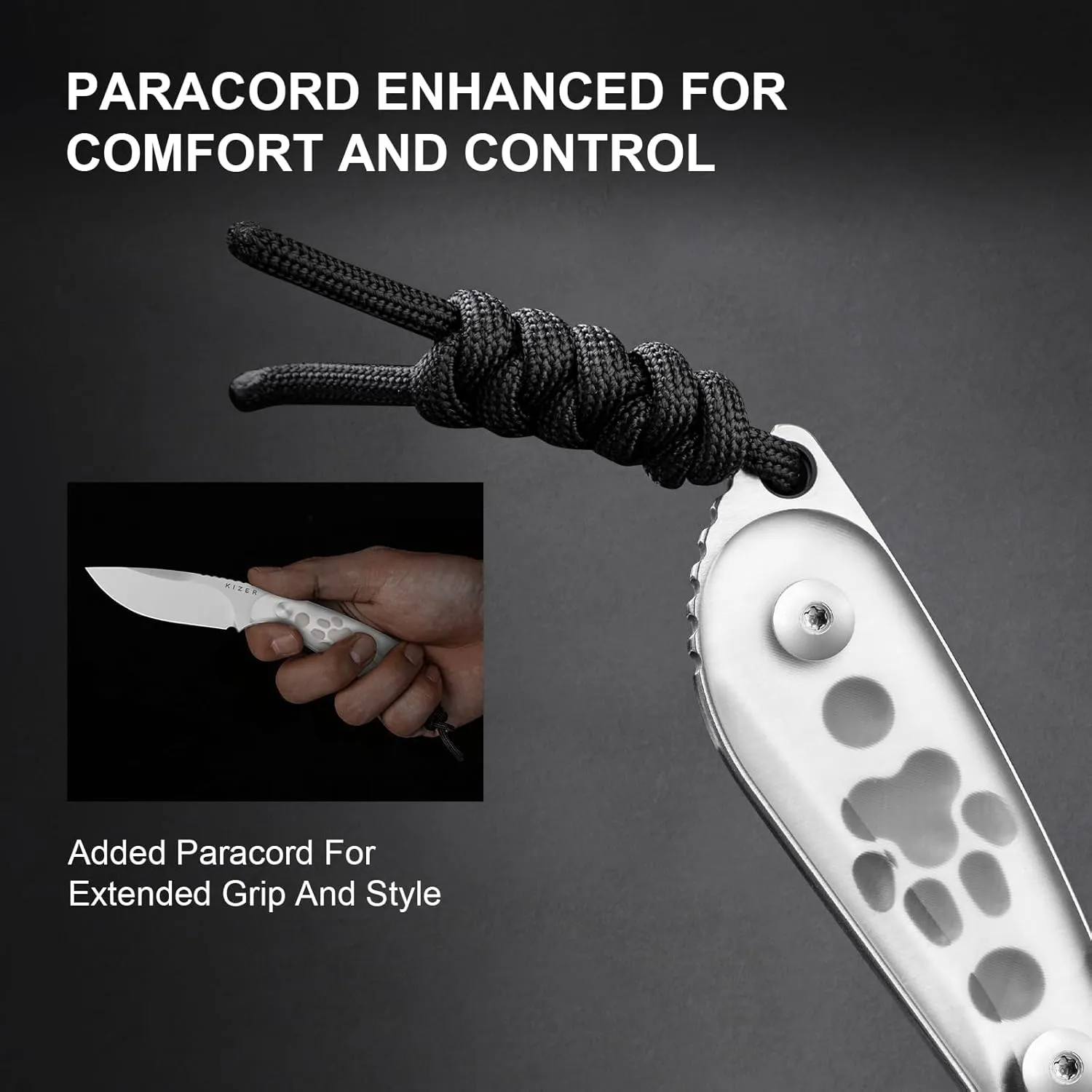 Kizer BUDDY Fixed Blade EDC Knife, 3" AEB-L Steel Camping Knife with White Acrylic Handle, Comfortable Everyday Carry Hunting Knives with Kydex Sheath for Outdoor Hiking & Survival Activities 1081A4