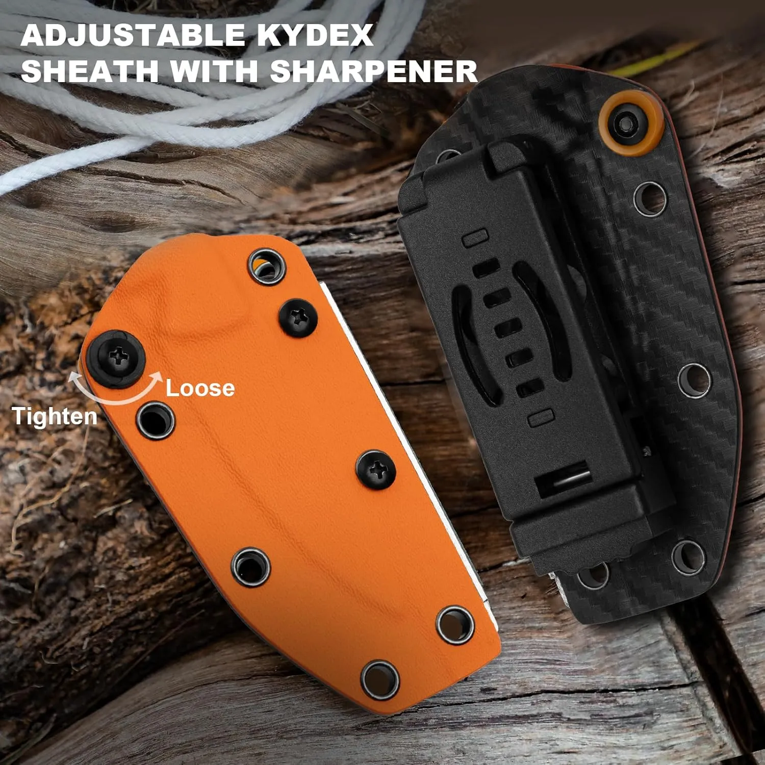 Kizer Evenki3 Fixed Blade Knife, 4.48" AEB-L Drop Point Blade Hunting Knife with Black & Orange G10 Handle, Full Tang Survival Knives with Adjustable Sheath & Sharpener, Camping Hiking Knives, 1099A1