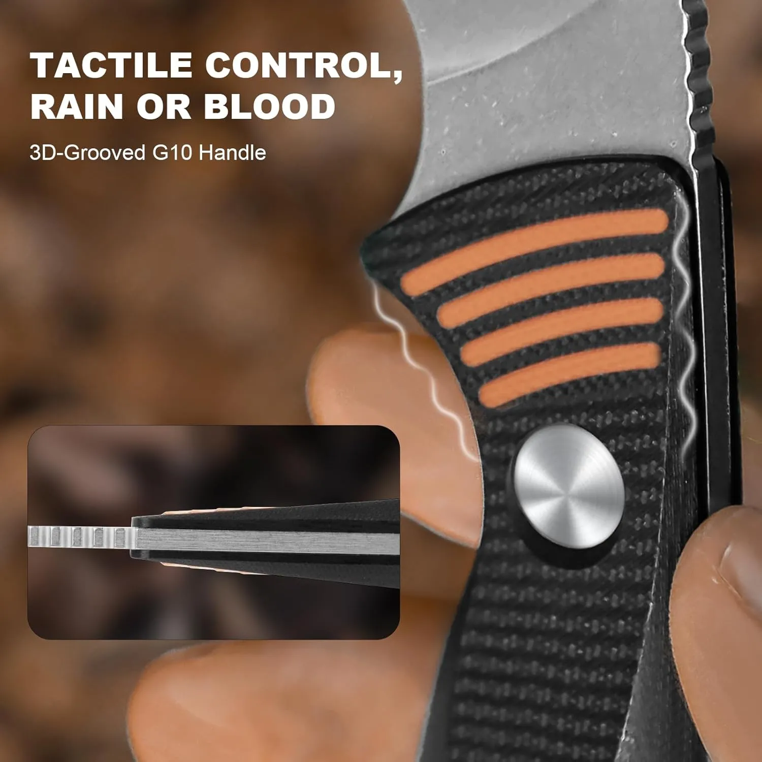 Kizer Evenki3 Fixed Blade Knife, 4.48" AEB-L Drop Point Blade Hunting Knife with Black & Orange G10 Handle, Full Tang Survival Knives with Adjustable Sheath & Sharpener, Camping Hiking Knives, 1099A1