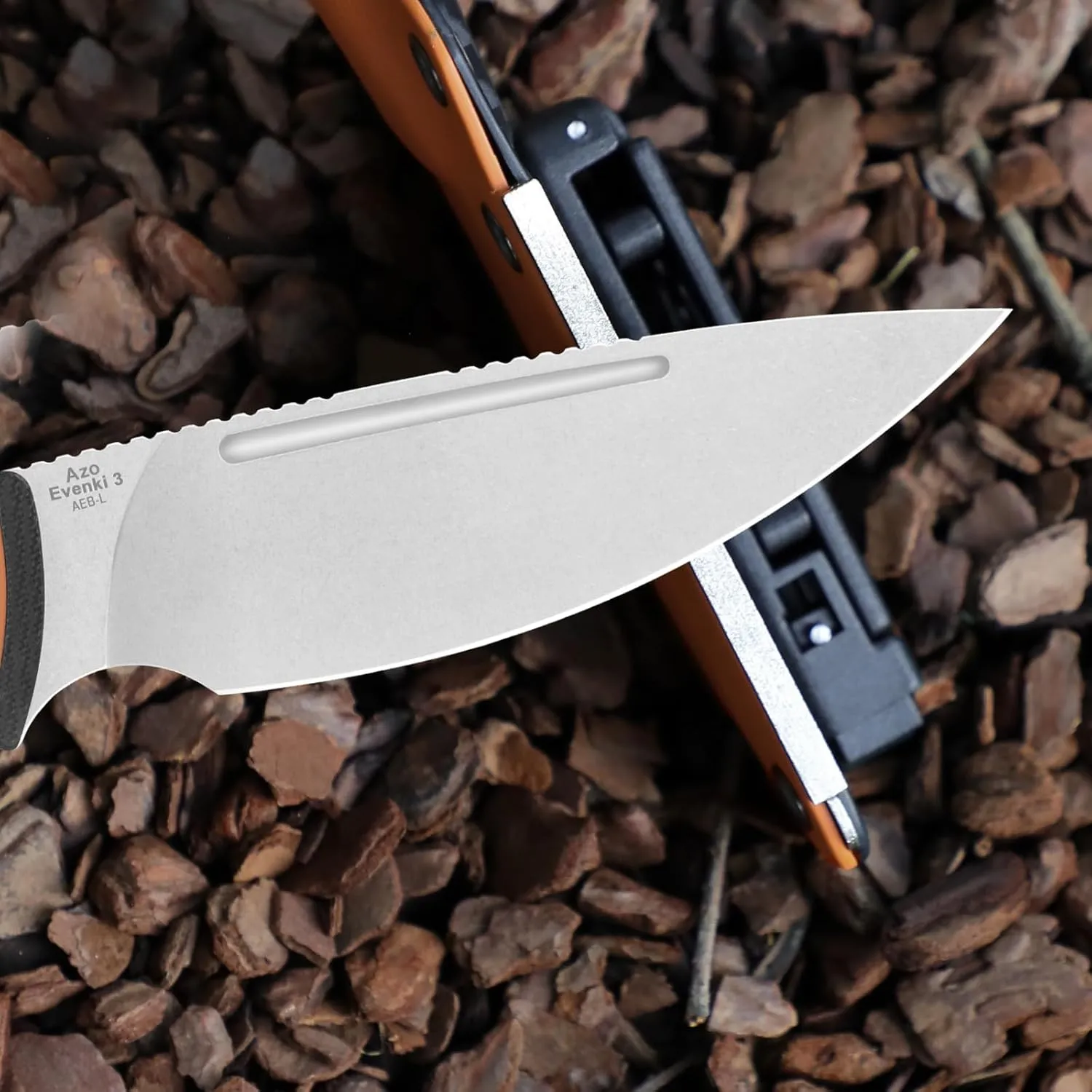 Kizer Evenki3 Fixed Blade Knife, 4.48" AEB-L Drop Point Blade Hunting Knife with Black & Orange G10 Handle, Full Tang Survival Knives with Adjustable Sheath & Sharpener, Camping Hiking Knives, 1099A1
