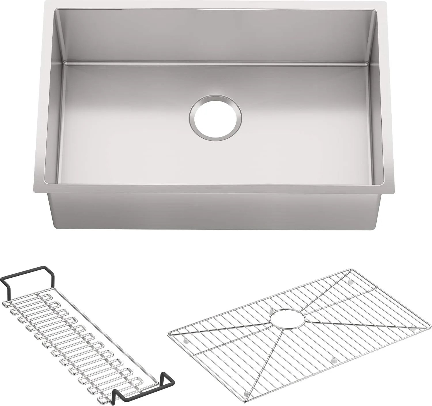 KOHLER K-5409-NA Strive 29-Inch x 18-5/16-Inch Undermount Medium SingleBowl Kitchen Sink with Basin Rack, Stainless Steel