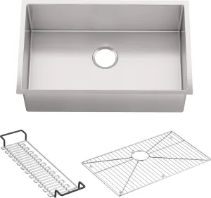 KOHLER K-5409-NA Strive 29-Inch x 18-5/16-Inch Undermount Medium SingleBowl Kitchen Sink with Basin Rack, Stainless Steel
