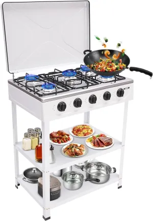 KOLHGNSE Portable Camping Stove,5 Burner Natural Gas Stove,Manual Ignition Camping Stove with Support Leg Stand and Wind Blocking Cover Adapter, Portable Gas Stove for RV, Apartment, Outdoor Cooking