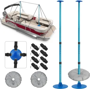 KOMCLUB 2 Pack Pontoon Boat Cover Support System Adjustable Boat Cover Support Poles for Extension Telescopic Support Pole Height of 22.4”-51.2” Poles for Boat Cover with Webbing Strap Weight Bag