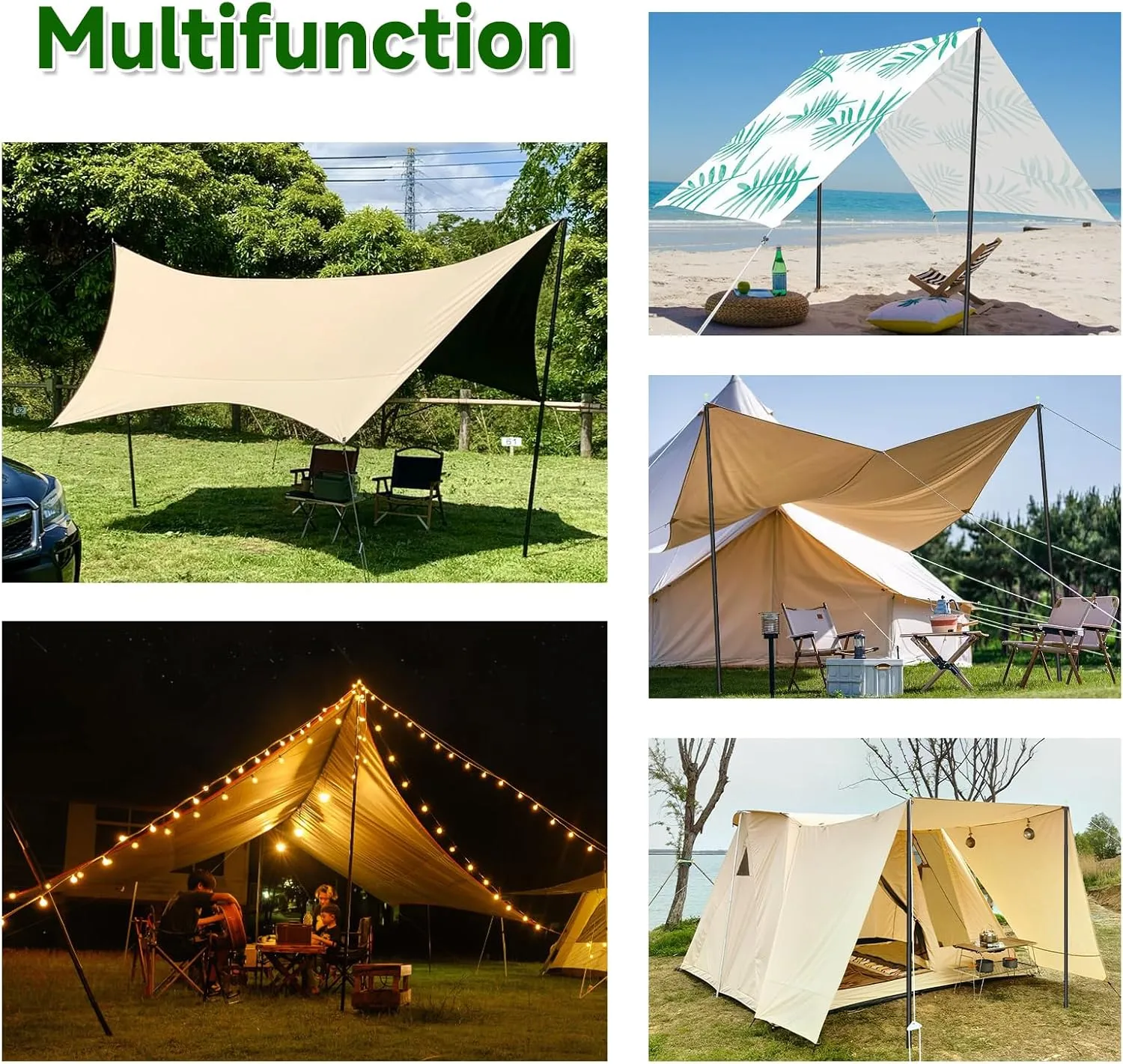 KOMCLUB Tarp Poles Telescoping Tent Poles Replacement Canopy Adjustable Aluminum Rods Camping Accessories Heavy Duty Pole Thicker Lightweight for Hiking Awning Backpacking Tent Stakes Reflective Ropes