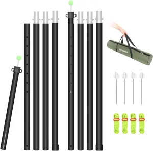 KOMCLUB Tarp Poles Telescoping Tent Poles Replacement Canopy Adjustable Aluminum Rods Camping Accessories Heavy Duty Pole Thicker Lightweight for Hiking Awning Backpacking Tent Stakes Reflective Ropes