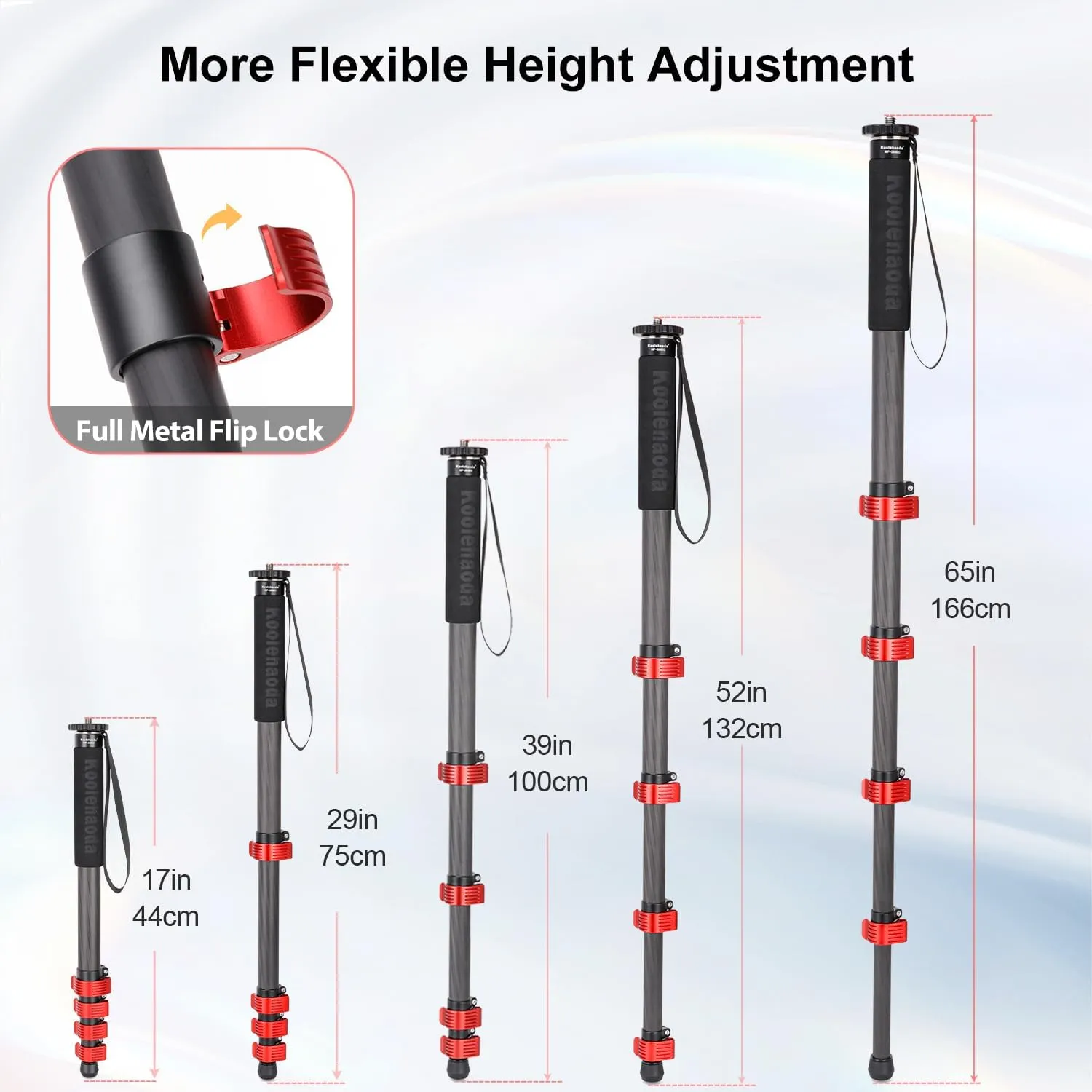 Koolehaoda Camera Monopod Carbon Fiber Photography Monopod ∅28mm Tube 5-Section 65in Height Lightweight & Portable Camera Unipod Stick, for Cameras Canon, Nikon & Sony Mirrorless & DSLR