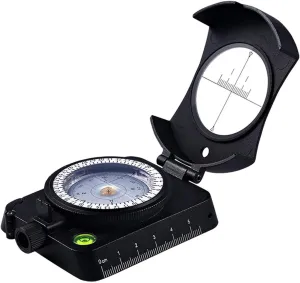 KouRy Good Damping Effect, Free Adjustment of Flip Cover 0~180°，Professional Waterproof Multifunctional Aluminum Alloy Compass Survival Compass (Black)