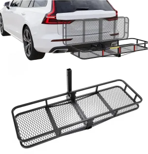 KUAFU 60"x20"x6" Folding Hitch Mount Cargo Carrier Rear Luggage Basket Fit 2" Receiver for Van, SUV, Truck, Trailer, Car 550LBS Capacity Fold Up Trailer Tow Hitch Cargo Rack