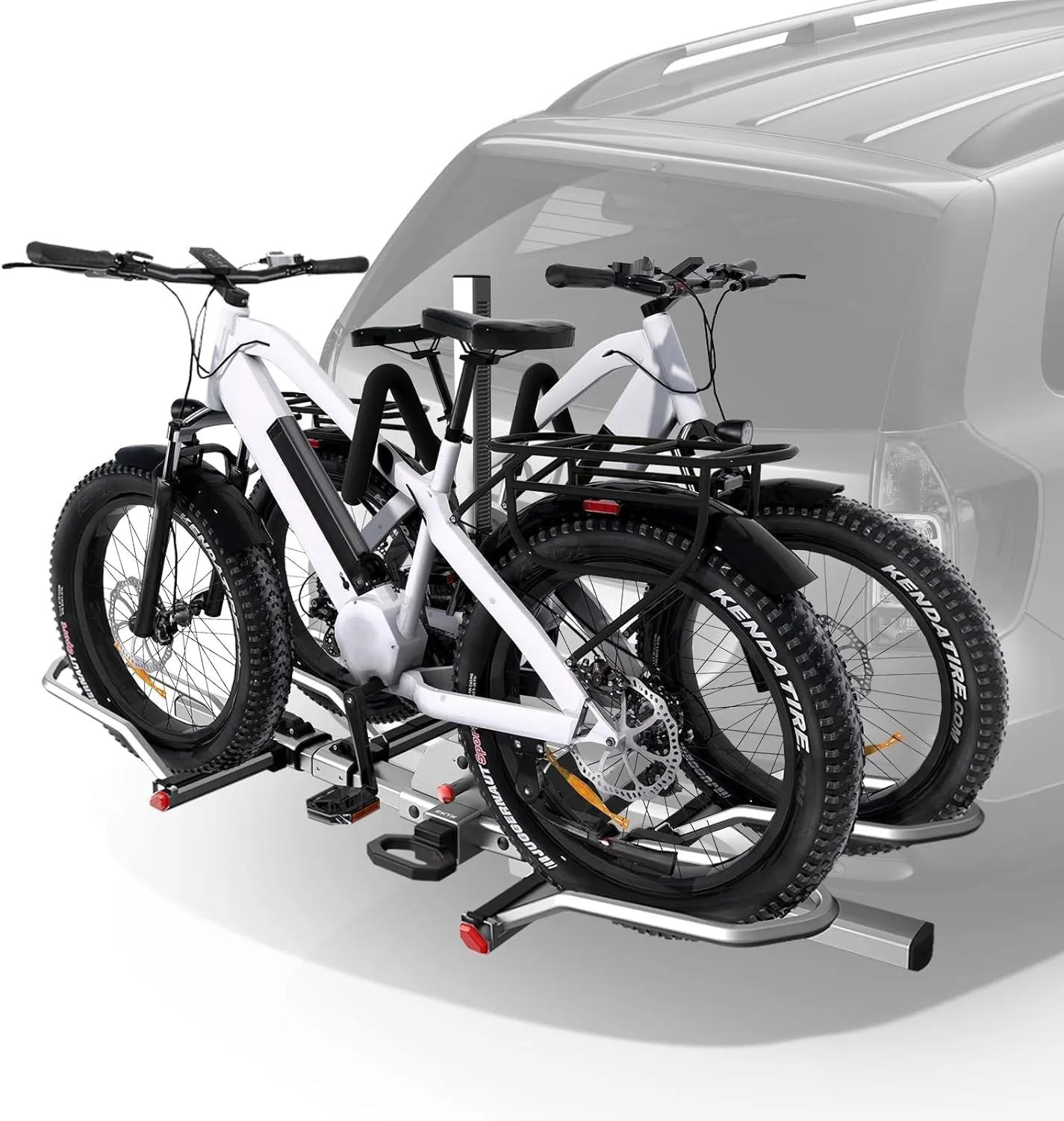 KYX Car Bike Rack 180lbs Max Load, Tow Hitch Bike Racks for E-Bike, 5" Fat Tire Bike, Folds Up Compactly, Tiltable Down, Double Anti-Swag System Bicycle Car Racks 2" Receiver for SUV, Truck, RV