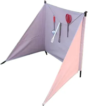 LANGWEI Folding Windproof Shield, Outdoor Camp Windscreen Gas Stove Burner Shelter with Carry Bag and Iron Poles, Windbreak Wall for Hiking Picnic BBQ