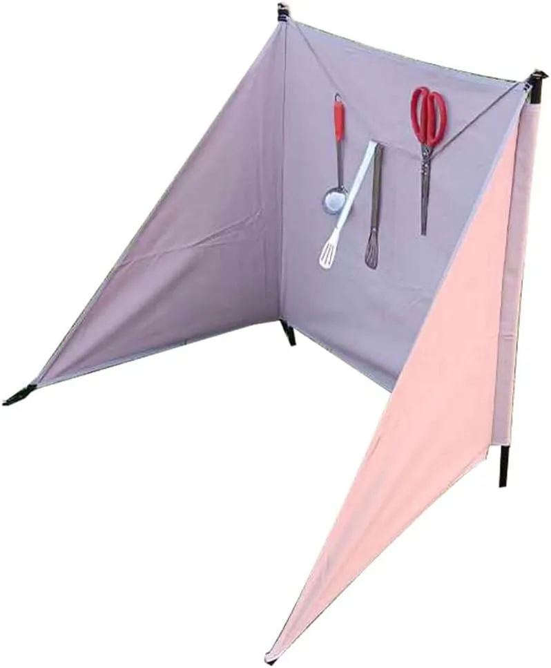 LANGWEI Folding Windproof Shield, Outdoor Camp Windscreen Gas Stove Burner Shelter with Carry Bag and Iron Poles, Windbreak Wall for Hiking Picnic BBQ