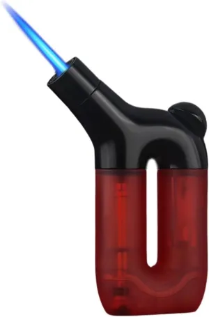 Large Capacity Visible Gas Canister Torch Lighter, Metal Windproof Single Jet Flame, Refillable Butane, Adjustable Flame, Camping, Backcountry(Red)