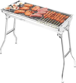 Large Folding Portable Charcoal Grill Camping Stainless Steel Kit with Carry Bag Outdoor Barbecue Suitable for Picnics, Family Gatherings 73 * 70 33 cm