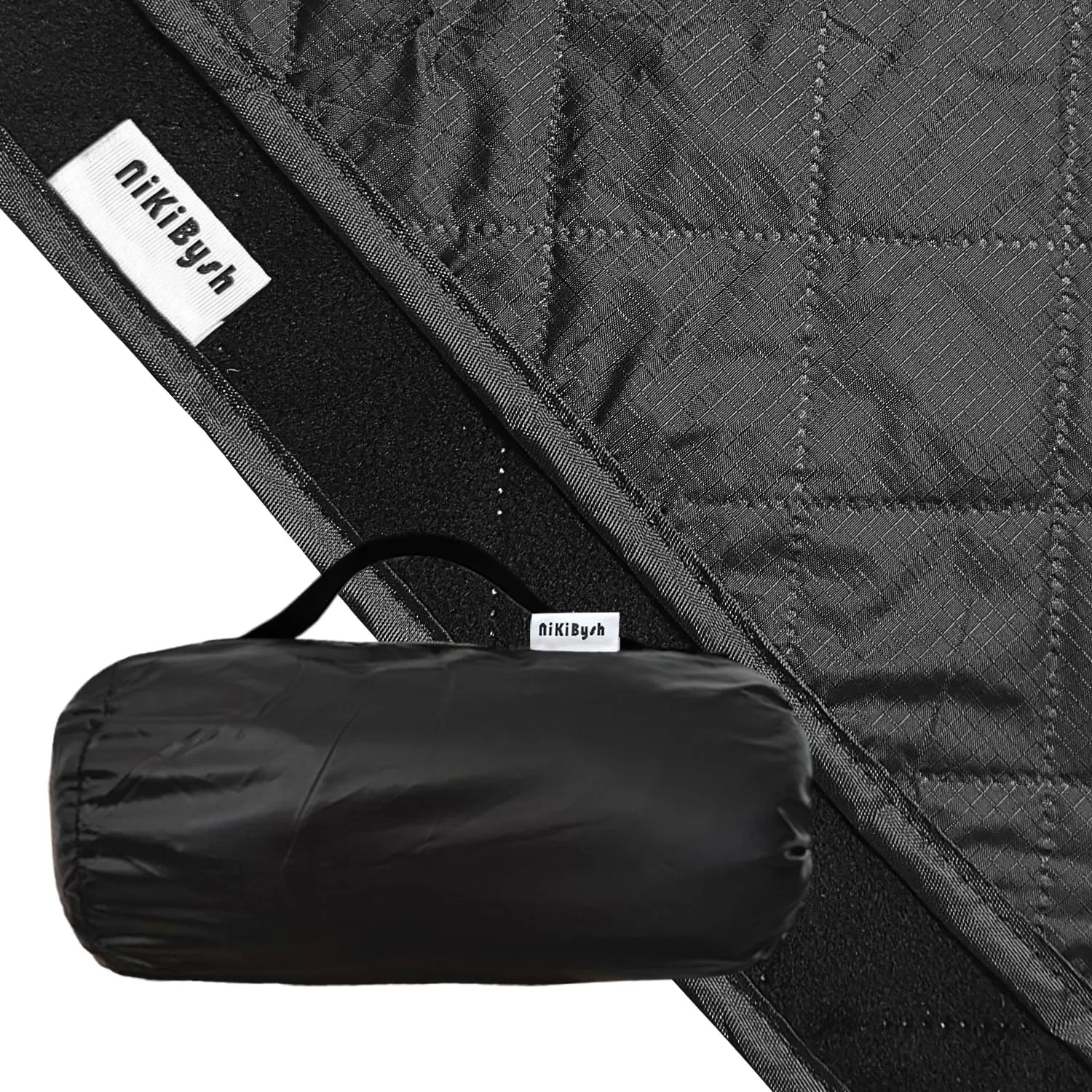 Large Outdoor Blanket Waterproof Quilted,Thick Warm Fleece Blanket for Stadium Camping Picnics Beaches Pets Sports - Sandproof Windproof Washable Portable - Black