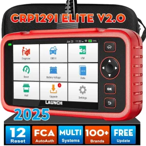 LAUNCH CRP129I V2.0 Elite OBD2 Scanner, 2025 FCA AutoAuth, Next-Gen,12 Resets Oil/EPB/SAS/TPMS/BMS/Throttle/DPF Reset/Injector Coding, ABS SRS Transmission Engine Code Reader, Lifetime Free Update