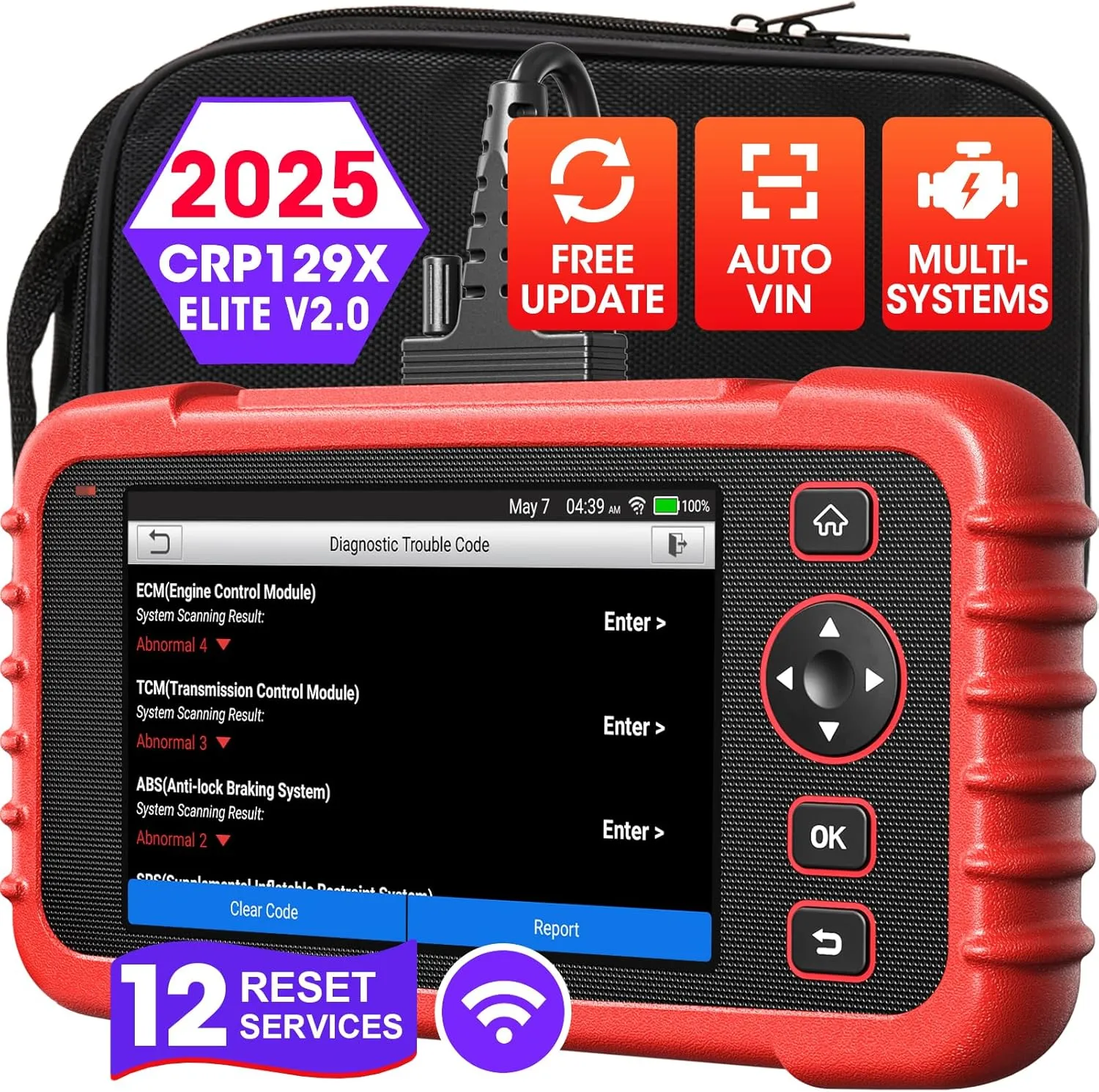 LAUNCH CRP129X V2.0 Elite OBD2 Scanner for Car, 2025 Upgrade of CRP123X/CRP129X, New-added 12 Reset Services, Scan Tool for ABS/SRS/AT/Engine, FCA AutoAuth, Lifetime Free Update, Auto VIN,Battery Test