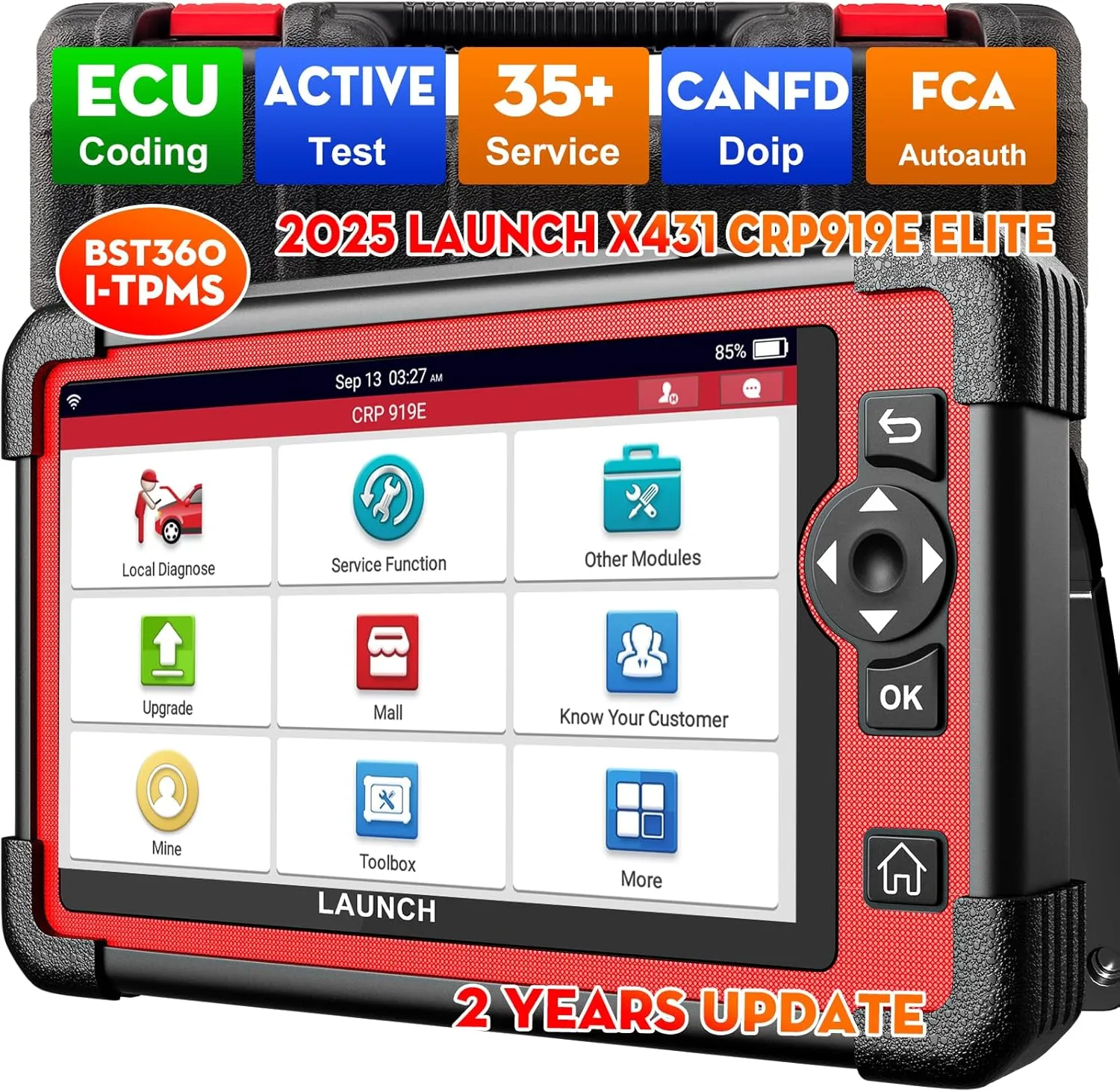LAUNCH X431 CRP919E Elite OBD2 Scanner, 2025 New Bidirectional Scan Tool As CRP919EBT, CANFD DOIP, ECU Coding, Active Test, 35  Service, Full System, FCA Autoauth, TPMS &BST360, 2-Year Free Update