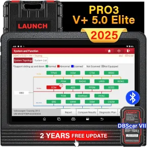 LAUNCH X431 PRO3 V  5.0 Elite 2025 Upgraded Bidirectional Scan Tool, OEM Topology Map, Scan HD Trucks, AutoAuth for FCA SGW, ECU Coding, 55  Services, All System Diagnose, 2-Year Free Update, CAN FD