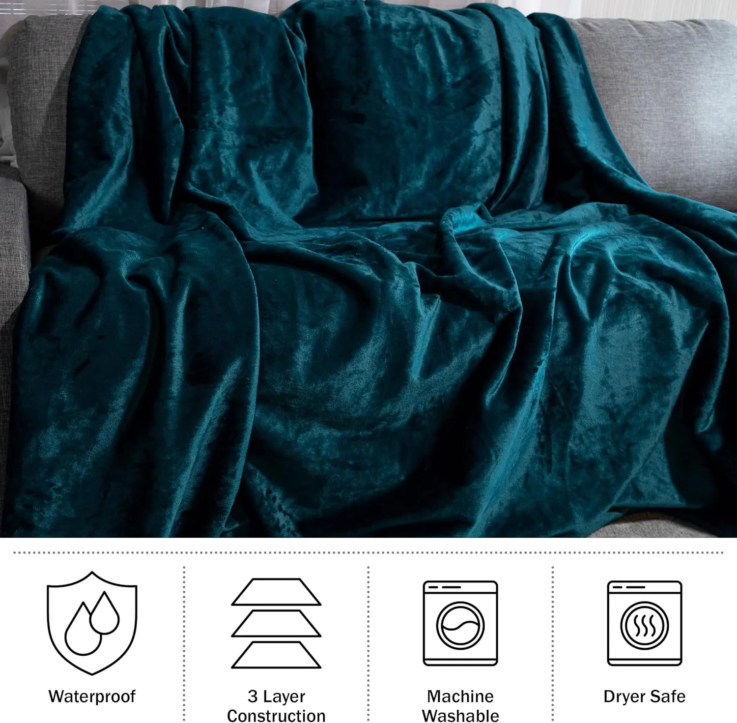 Lavish Home Waterproof Blanket - 80x80 King-Size Blanket for Kids, Pets, and Outdoors - Throw for Bed, Couch, Chair and Car (Green)