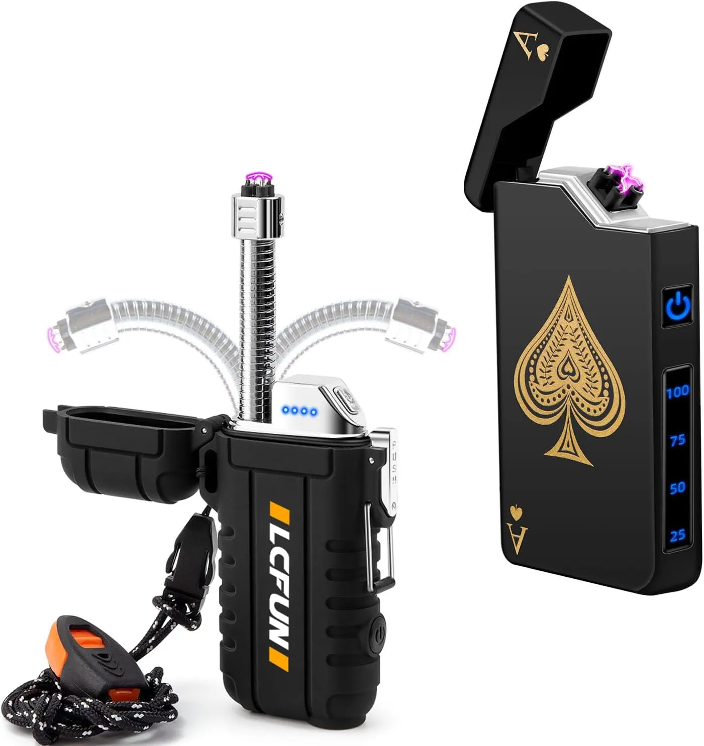 LcFun Waterproof Lighter with Flashlight & Cool Electric Dual Arc Lighter